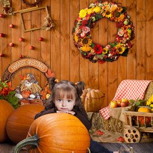 Pumpkin Flower Wood Wall Photography Backdrop for Thanksgiving