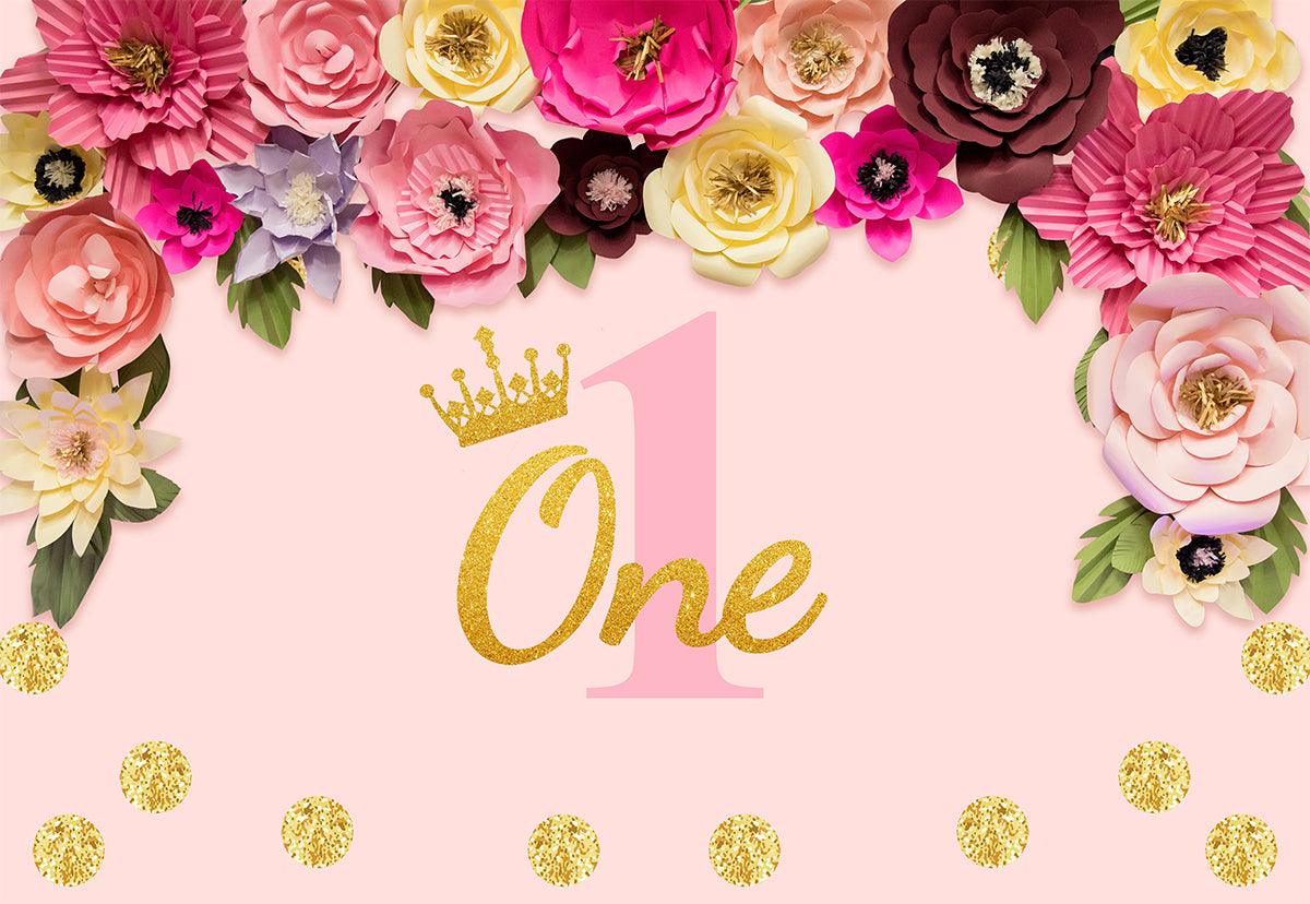 1st Birthday Flowers Decoration Backdrop for Photography