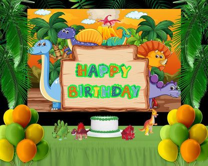 Cartoon Dinosaur Birthday Themed Party Backdrop Background TKH1840