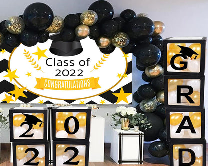 Black and White Background Graduation Party Decorations Yellow Photo Backdrop for Photography TKH1859
