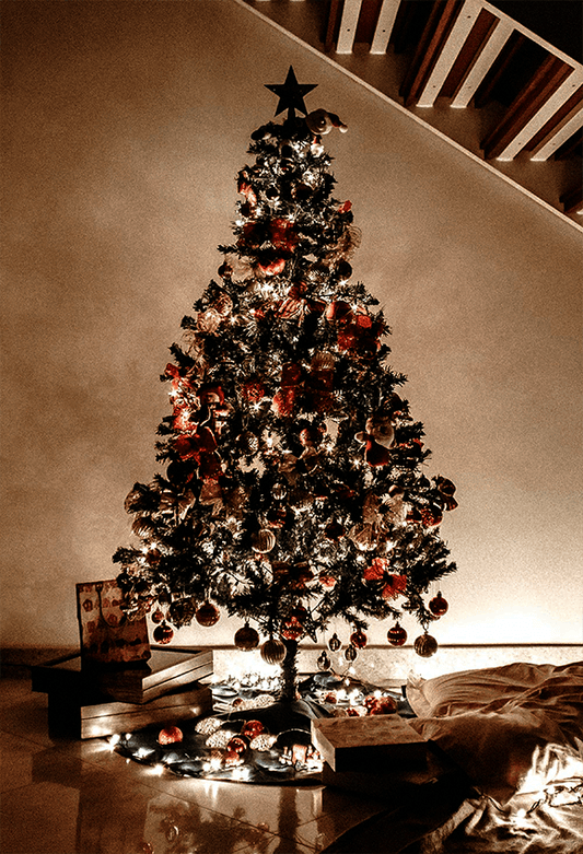 Brown Shiny Light Christmas Tree Photo Studio Backdrop