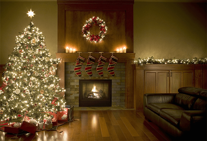 Fireplace Socks Sofa Glitter Christmas Tree Backdrop Background