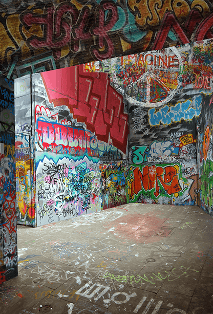 Products Bright Colorful Graffiti Grey Painted Wall Backdrop SBH0179